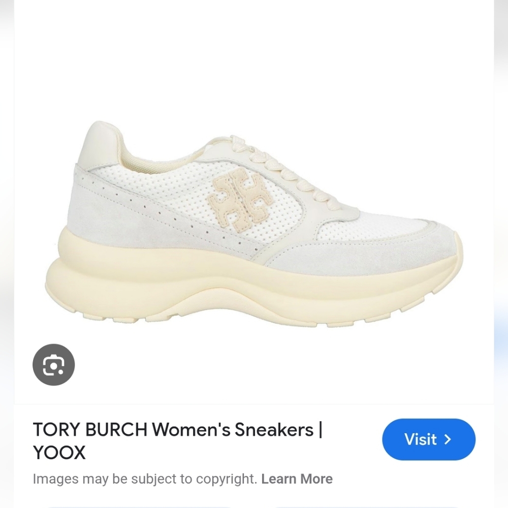 Tory Burch Women's Size 9.5M Cream White Leather Suede Sneakers Casual Logo